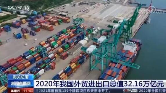 2020年貨物貿(mào)易進(jìn)出口總值32.16萬(wàn)億元人民幣，同比增長(zhǎng)1.9%