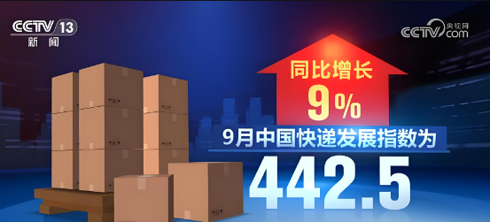 國(guó)家郵政局最新數(shù)據(jù)顯示，9月中國(guó)快遞發(fā)展指數(shù)為442.5，同比增長(zhǎng)9%